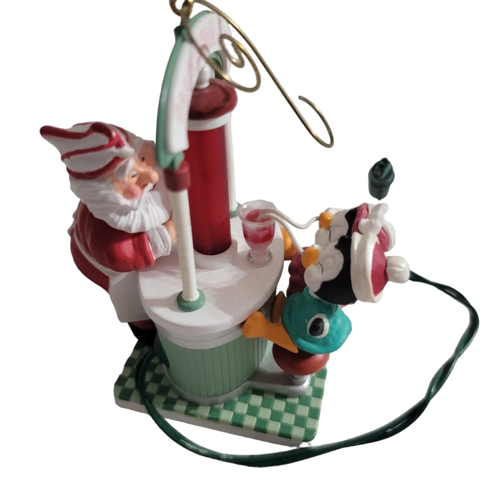 Vintage Hallmark Christmas Ornament  Sharing A Soda lighted‎ Santa penguins